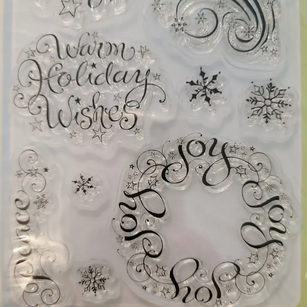 Inkadinkado WARM HOLIDAY WISHES Clear Cling Stamps Set of 12